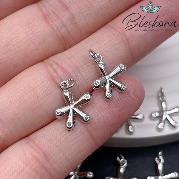 13*11 мм Цвет серебро, Подвеска Цветок с цирконами 