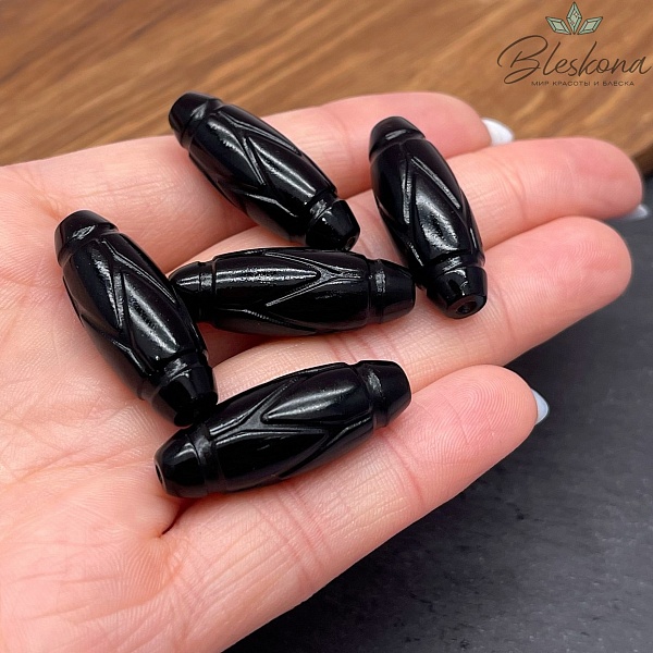 Резная Бусина Дзи Черепаха Черный Обсидиан  30*10 мм