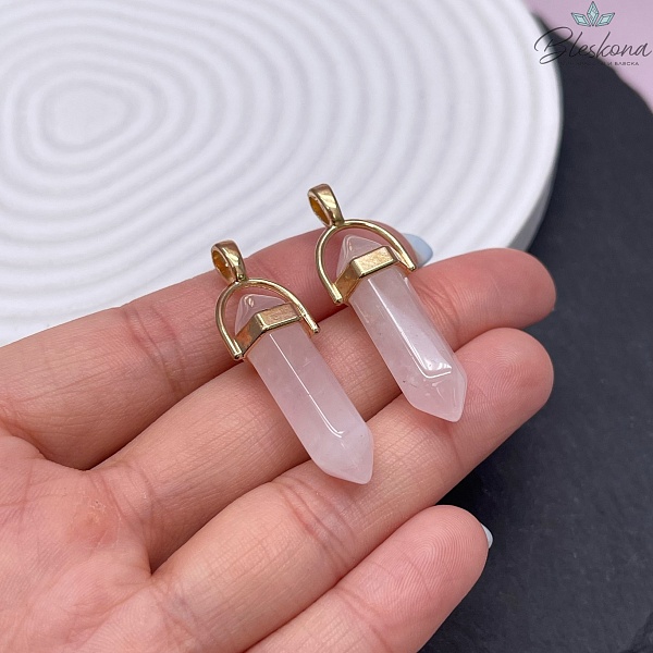 42*9 мм Цвет золото, Подвеска маятник Розовый кварц