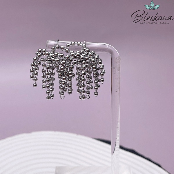 31*21 мм Цвет серебро, Пусеты шарики