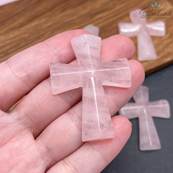 Подвеска крест Розовый кварц 46,5*35 мм
