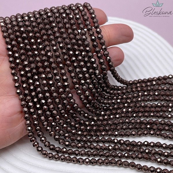 4 мм Гематин имитация огранка, цвет коричневый  (шоколадный)