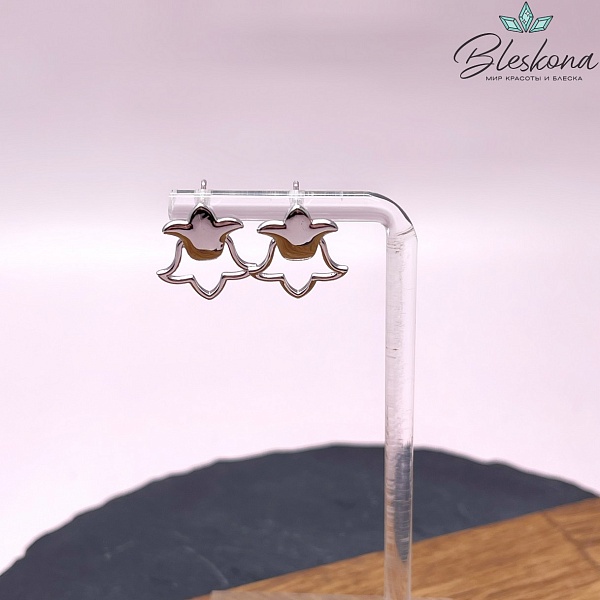 17,7*16 мм Цвет серебро, Пусеты Тюльпан Этно 