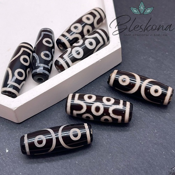 Бусина Дзи 7 глаз черно-белый бочонок 30*11 мм