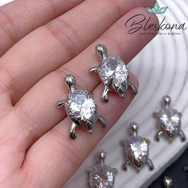 22*14 мм Цвет серебро, Подвеска черепаха большой циркон 