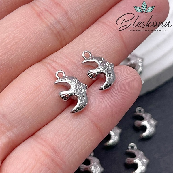 13*8,5 мм Цвет серебро, Подвеска Ласточка узоры