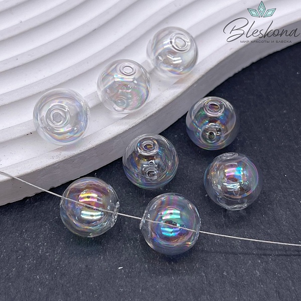 14 мм Бусина шар стекло прозрачное с переливом