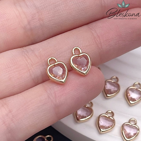 7,5 мм, Цвет золото, Подвеска сердце стекло розовое
