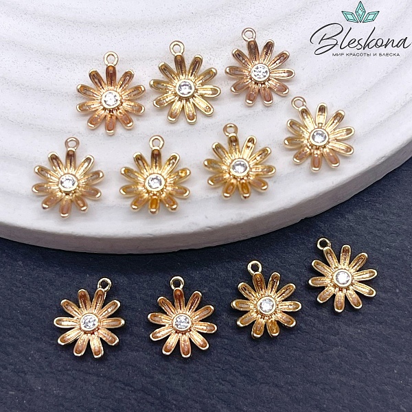 9,8мм,цвет золото,Подвеска ромашка циркон 