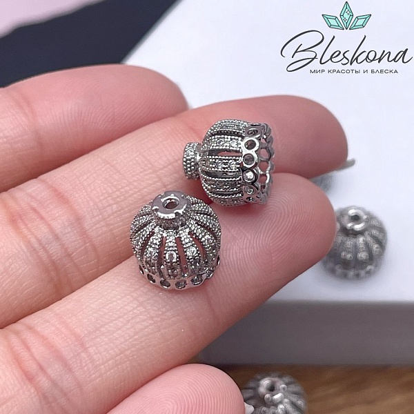 10,3*10,7 мм Цвет серебро, Концевик корона мини с цирконами