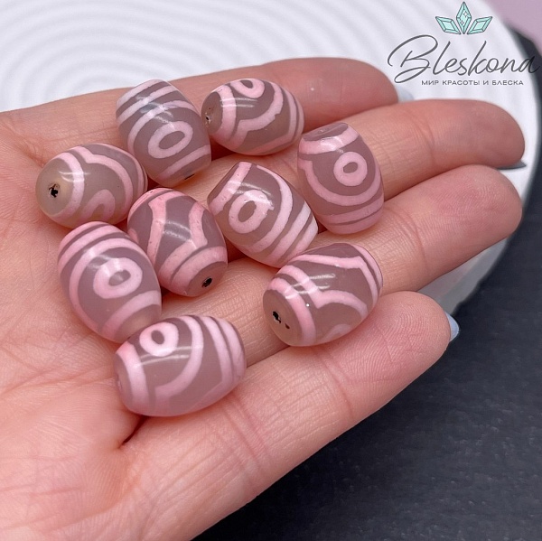 Бусина Дзи 2 глаза розовый бочонок 16*12мм