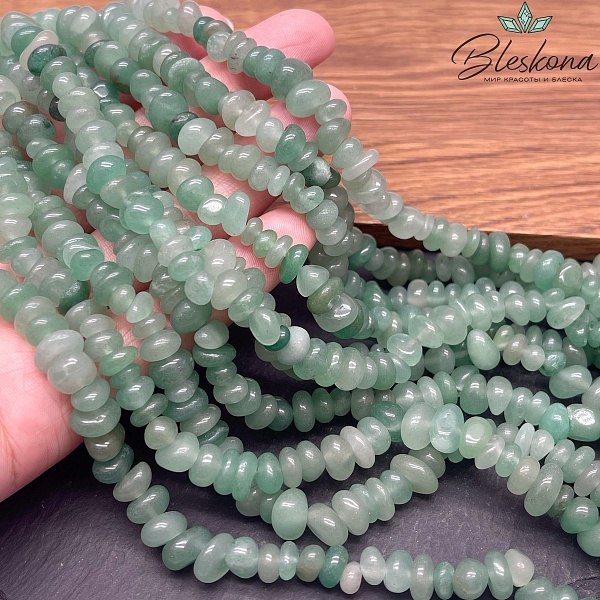 Крошка Авантюрин  №1 зеленый ширина бусин ~ 6-10мм