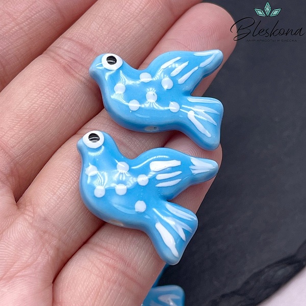 27*22 мм Керамика бусина Голубь синий  (Птица)