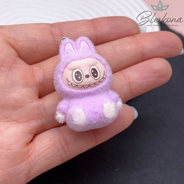 30*40 мм Цвет серебро, Подвеска игрушка-монстрик Лабубу лиловый 