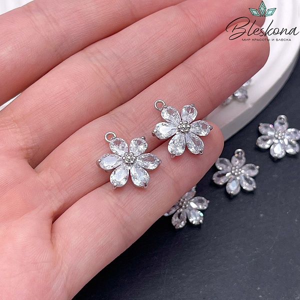 15*13 мм Цвет серебро, Подвеска Цветок с цирконом