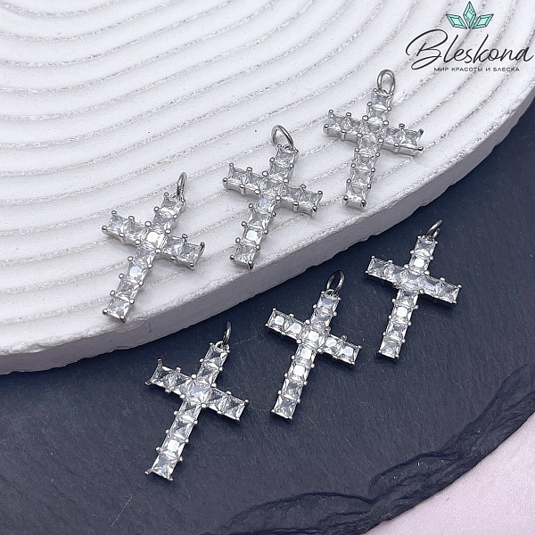23*16 мм Цвет серебро, Подвеска Крест цирконы 