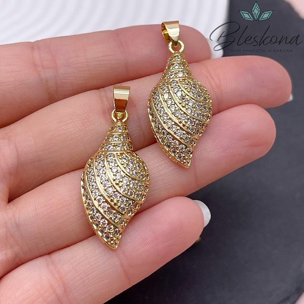 32*15 мм Цвет золото, Подвеска улитка цирконы