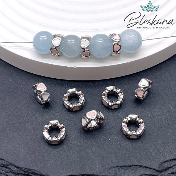 9*4 мм Цвет серебро, Бусина-разделитель сердца