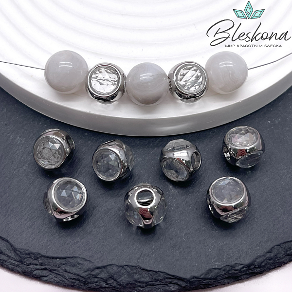 10 мм Цвет серебро, Бусина шар прозрачное стекло