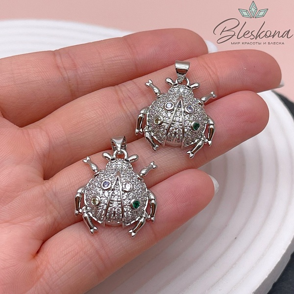 23*21 мм Цвет серебро, Подвеска Жук цирконы микс