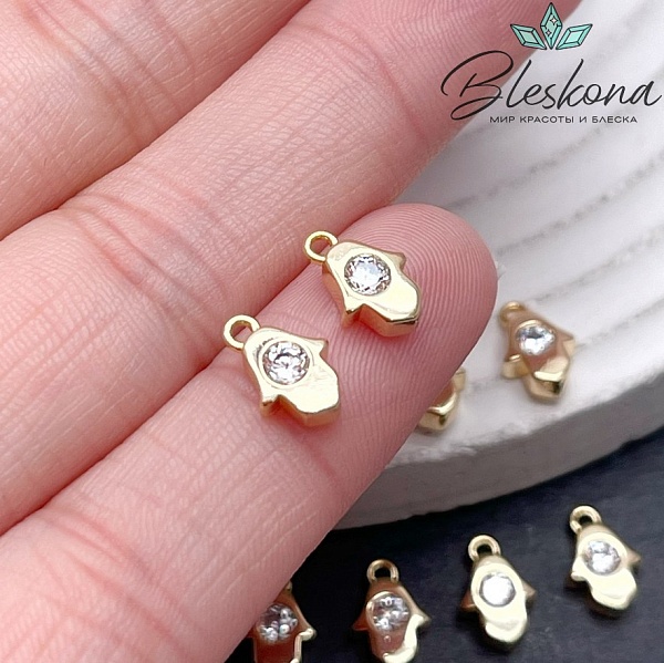 9,2*6мм Цвет золото Подвеска Рука Фатимы малая с цирконом