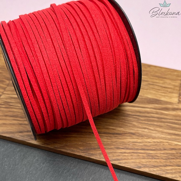 Бархатный шнур красный 2*1,5мм №1