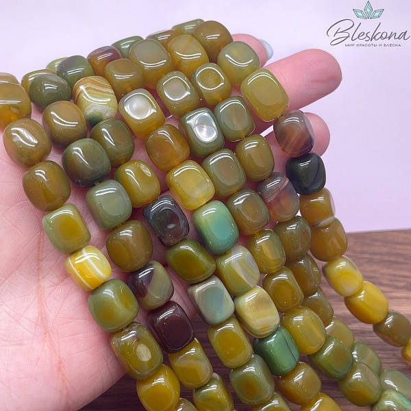 Агат желто- зеленый (тонированный) прямоугольник фриформ 11*10 мм