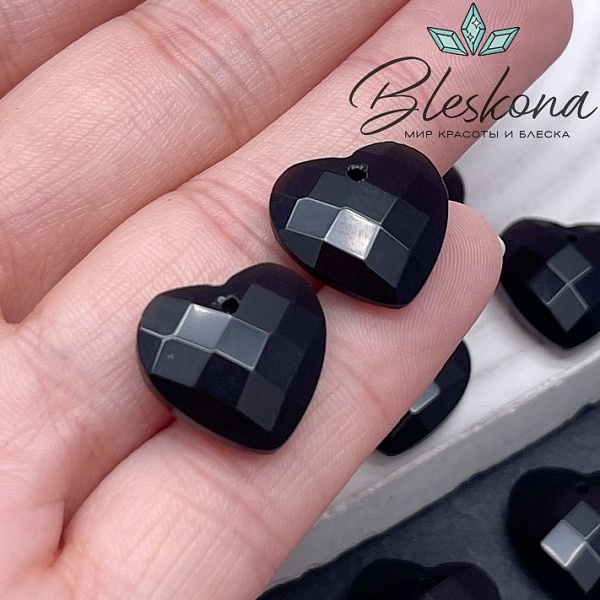 16 мм,Подвеска Сердце Черный Агат алмазная огранка