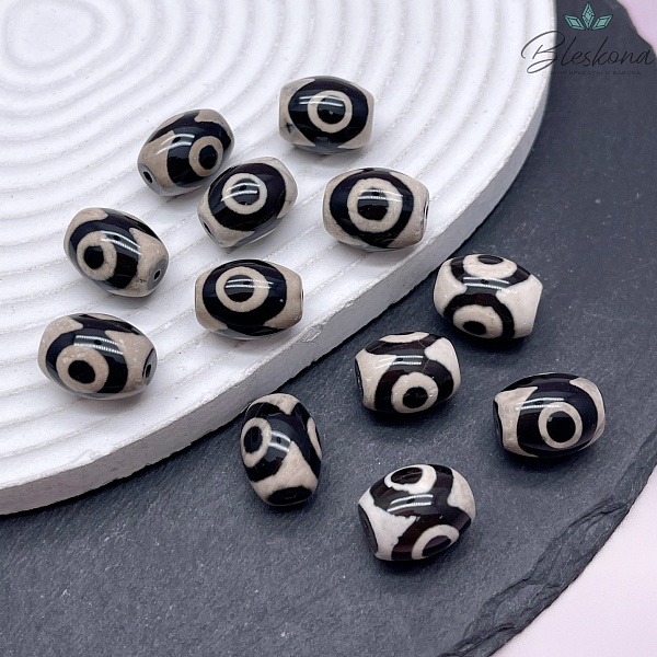 Бусина Дзи 3 глаза черно-белый бочонок 16*12 мм
