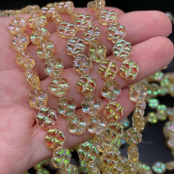 8 мм Стекло Lux,  клевер, цвет медовый с переливом 