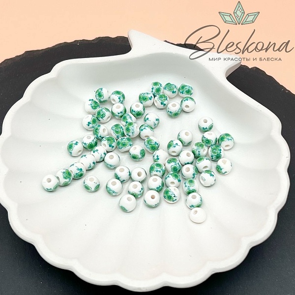 6 мм Керамика Бусина роспись гжель №24 (штучно)