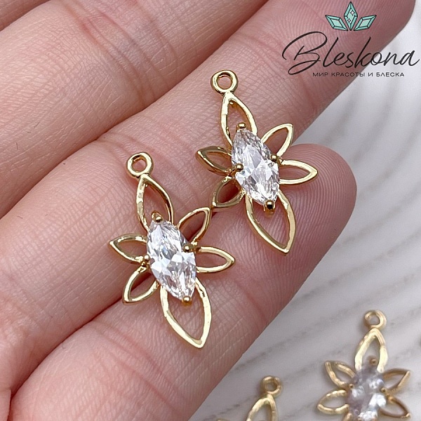 22,8*13 мм Цвет золото, Подвеска цветок контур циркон 