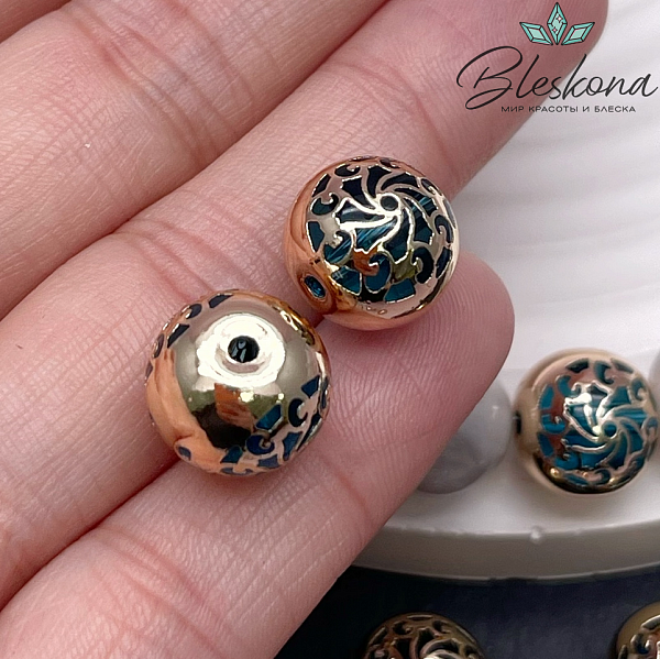 12 мм Цвет золото, Бусина шар узоры 