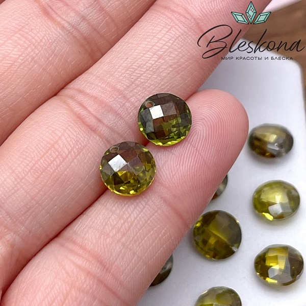 8 мм, Подвеска Циркон круг зеленый №1 (кубический цирконий, фианит) 