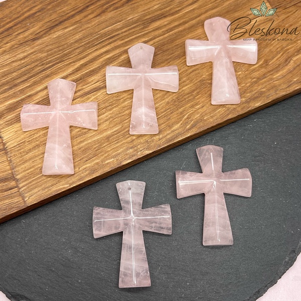 Подвеска крест Розовый кварц 46,5*35 мм