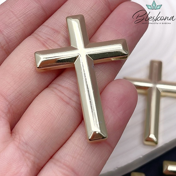 Подвеска крест Гематин, цвет светлое золото 42*30 мм
