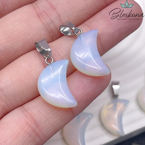 18*13 мм Цвет серебро, Подвеска полумесяц Лунный камень (имтация)