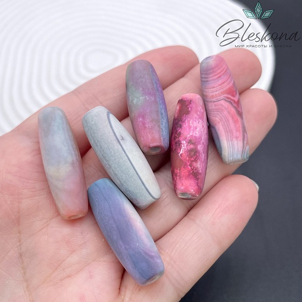 Дзи природные розовые из агата 30*11 мм