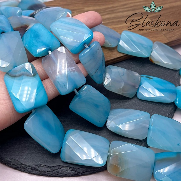 Агат голубой прямоугольник крученый 30*20 мм №1