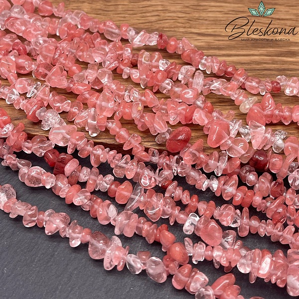 Крошка Вишневый кварц ширина бусин ~ 7-9 мм