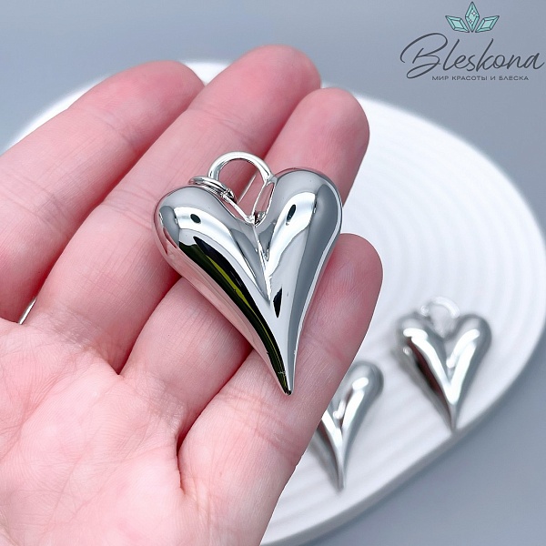 38,5*28 мм Цвет серебро, Подвеска сердце объемное