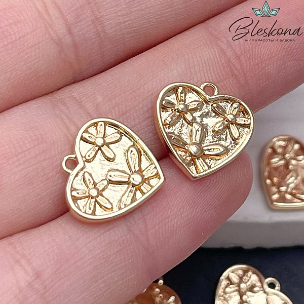 13,6мм Цвет золото, Подвеска Сердце цветы 