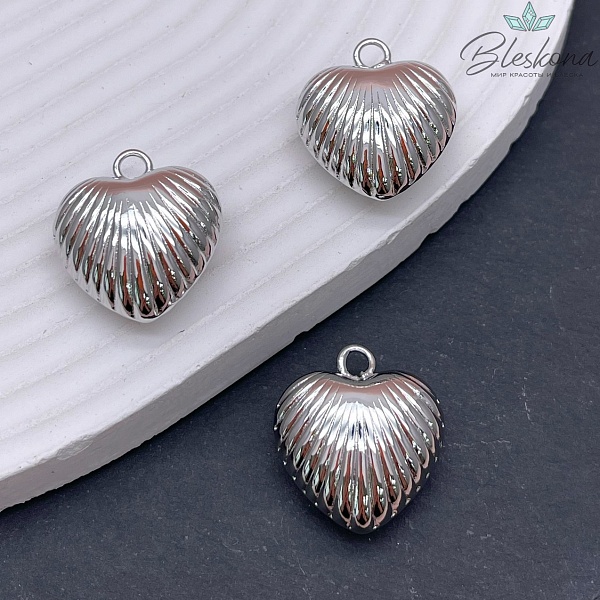20*23мм Цвет серебро, Подвеска Сердце лучи объемное 