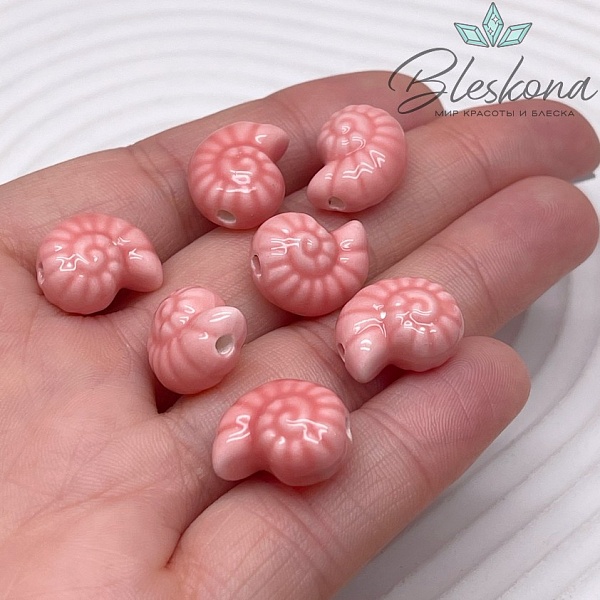 15*11,5 мм Бусина Аммонит, керамика цвет розовый