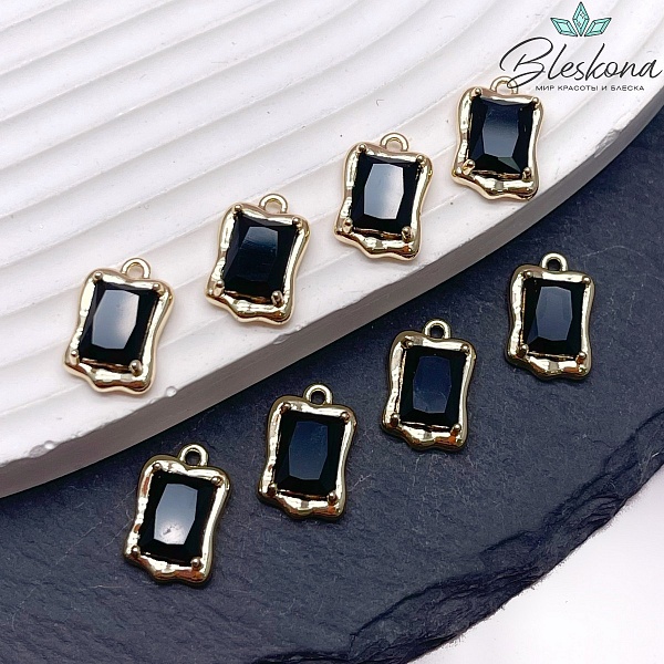 14*9 мм Цвет золото, Подвеска прямоугольник черный циркон