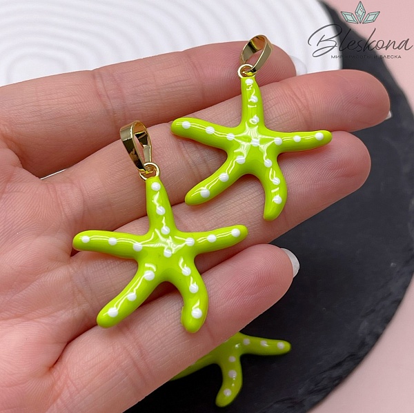 31,5*32 мм Цвет золото, Подвеска Морская звезда зеленая эмаль
