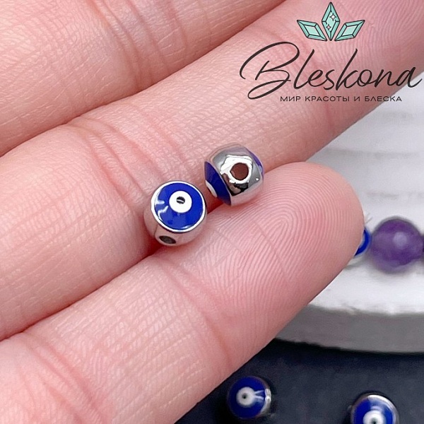 6 мм Цвет серебро, Бусина с глазком