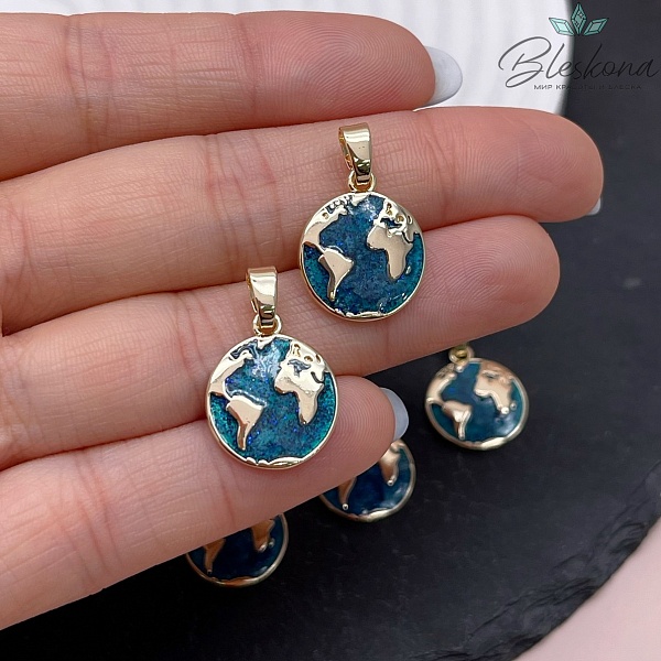 17,5*14,6 мм Цвет золото, Подвеска планета Земля синяя эмаль