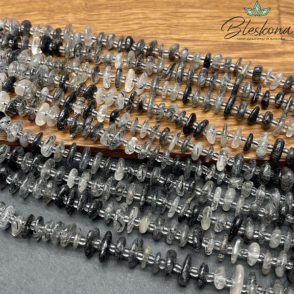 Кварц Рутиловый Турмалиновый сколы шлифованные (2-4)*(8-11) мм