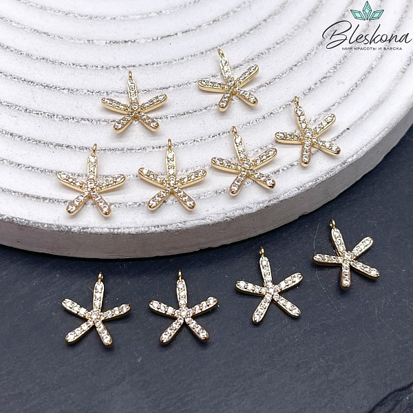 12,5*11 мм Цвет золото, Подвеска цветок с цирконами